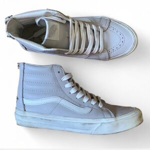Vans Sk8-Hi Zip Leather Beige Skatrboard Shoes